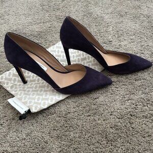 Diane Von Furstenberg Navy Blue Suede Heels Stiletto Pumps
